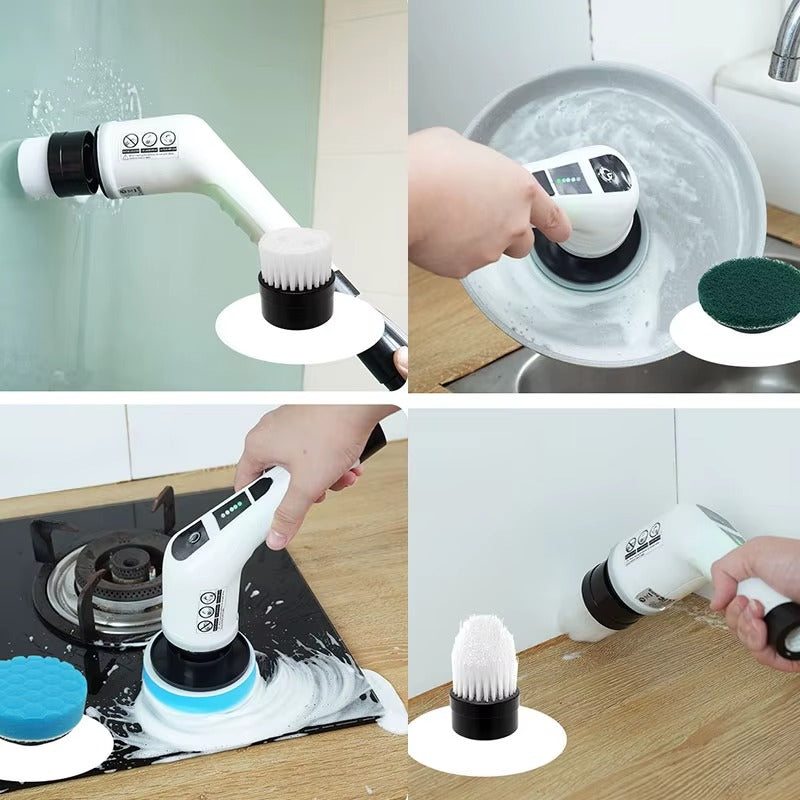 Escova Electrica Limpieza Hogar, Cepillo Limpieza Hogar con 9 Cabezales Reemplazables y Impermeable IPX7, Fregadora Giratoria Eléctrica